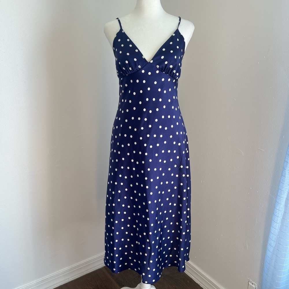 Navy Polka Dot Midi Dress